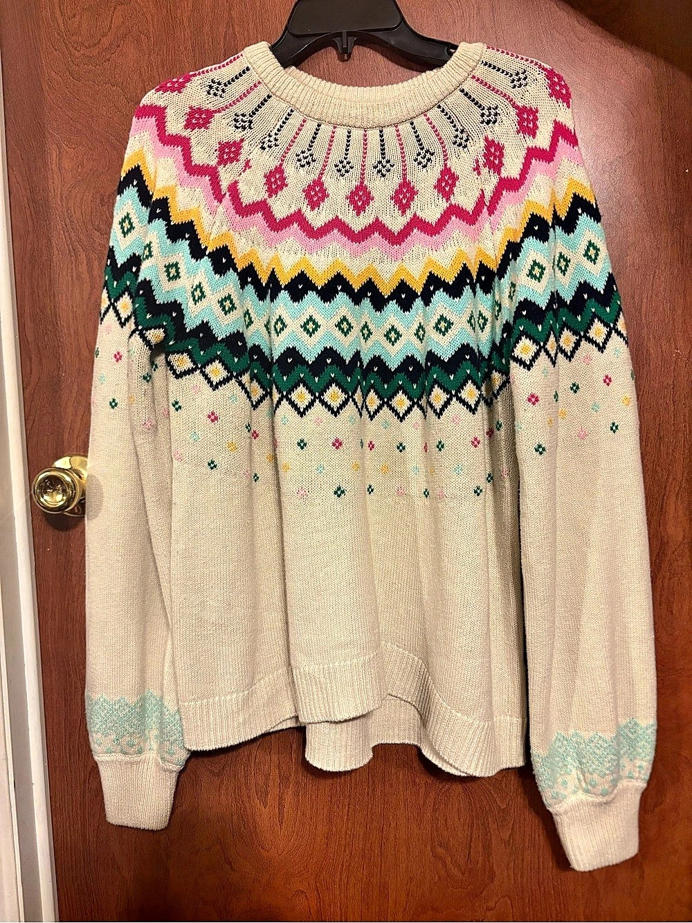 crown & ivy Geometric Crewneck Sweater in Cream & Pink XL - Picture 1 of 2